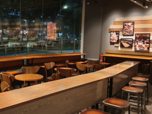 Starbucks Additional Customised Bar Table and Seat in wood stained ashwood
